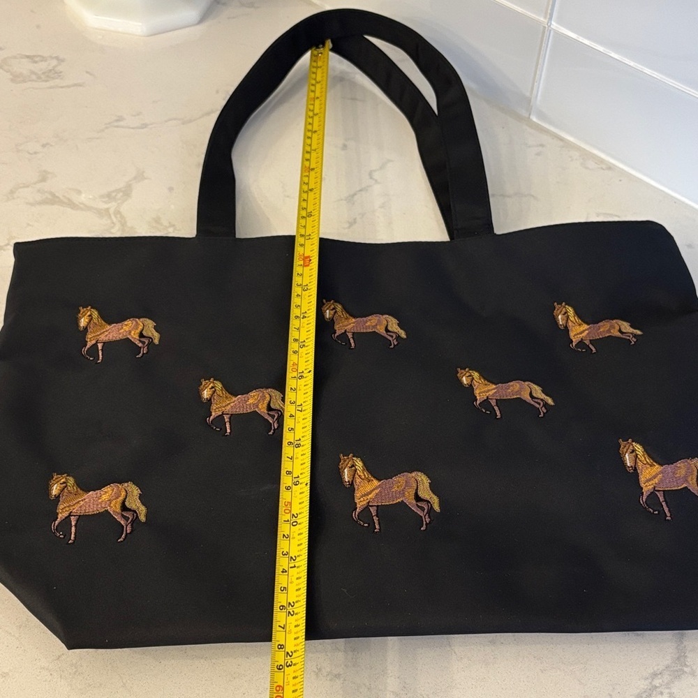 Black Tote Bag with Horse Embroidery - Picture 9 of 9